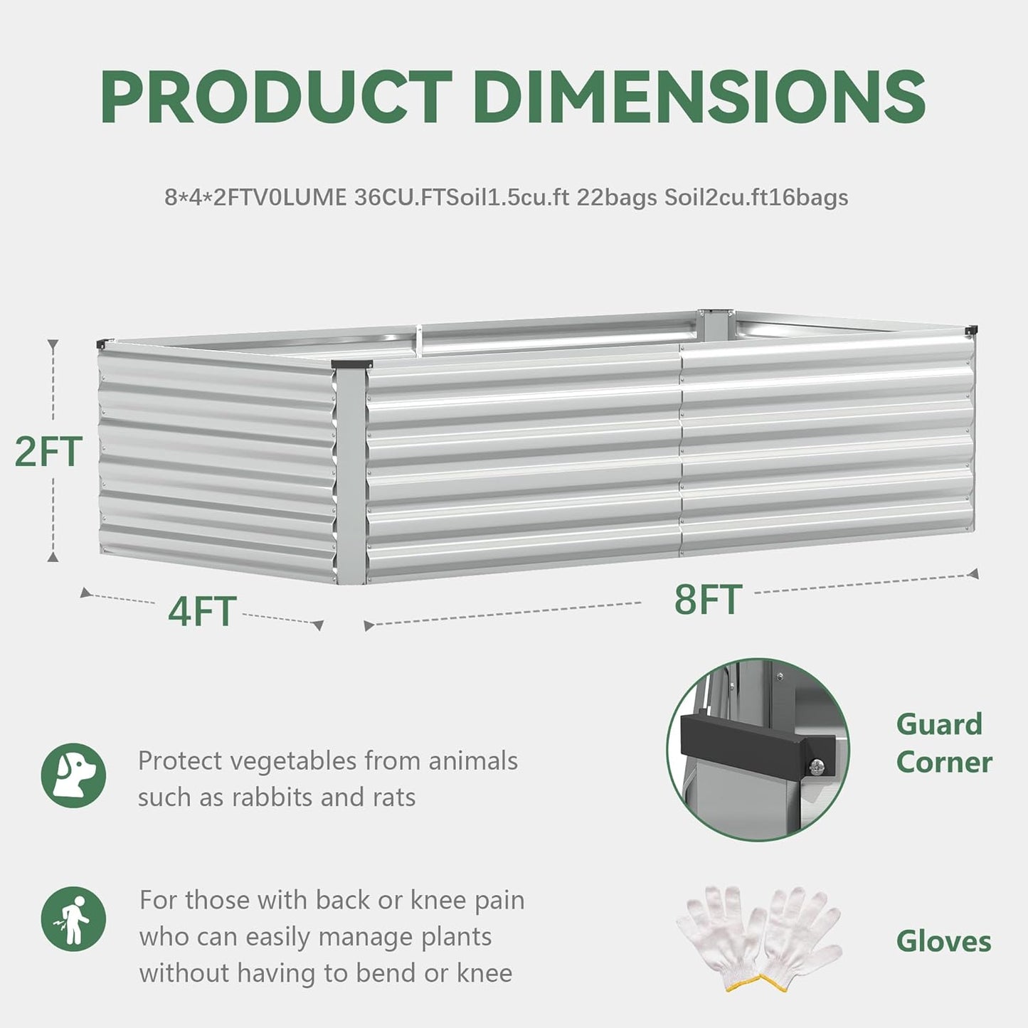 Galvanized Raised Garden Bed 8x4x2ft
