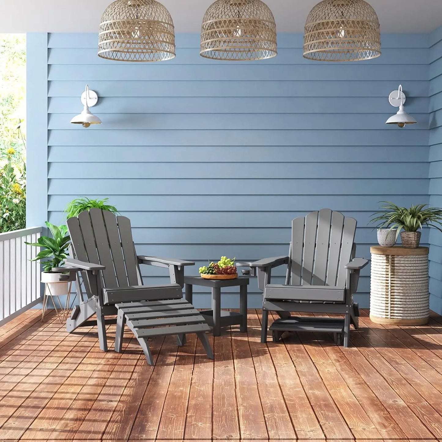 All-Weather Folding Adirondack chair Ottoman Foowin