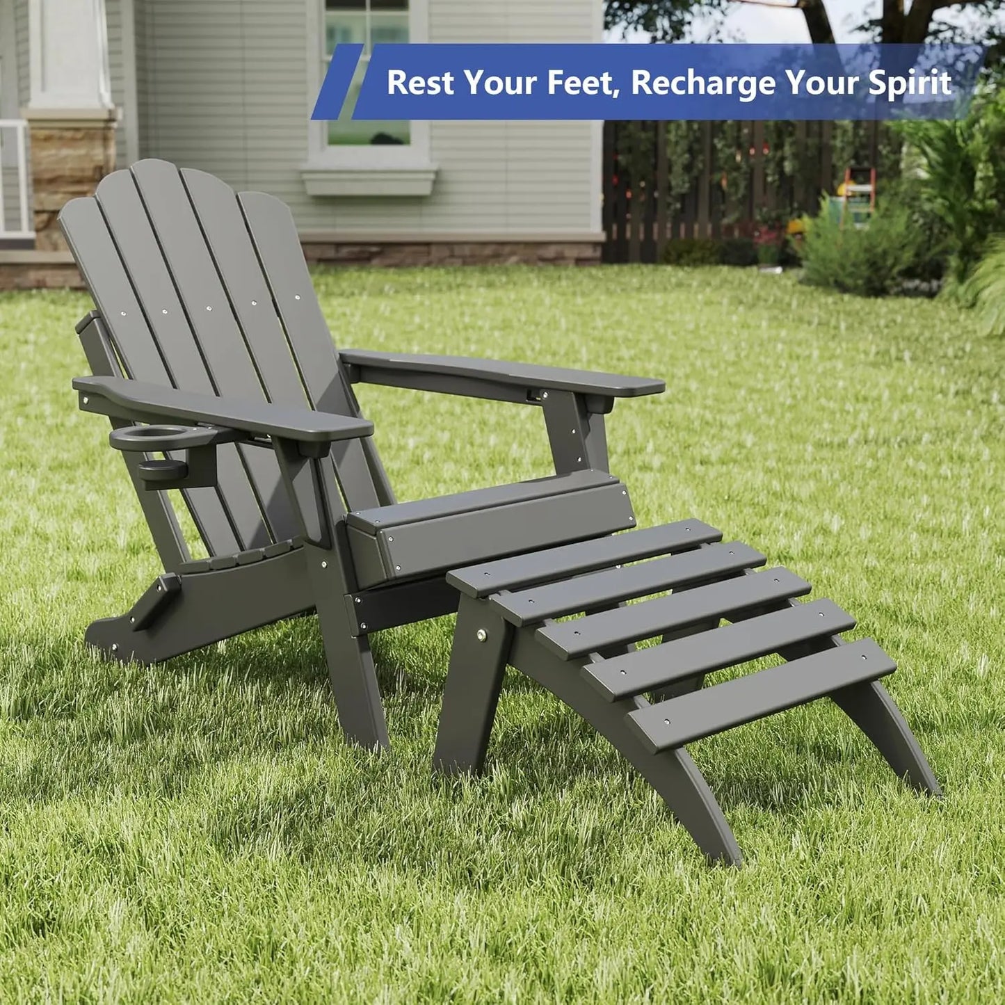 All-Weather Folding Adirondack chair Ottoman Foowin