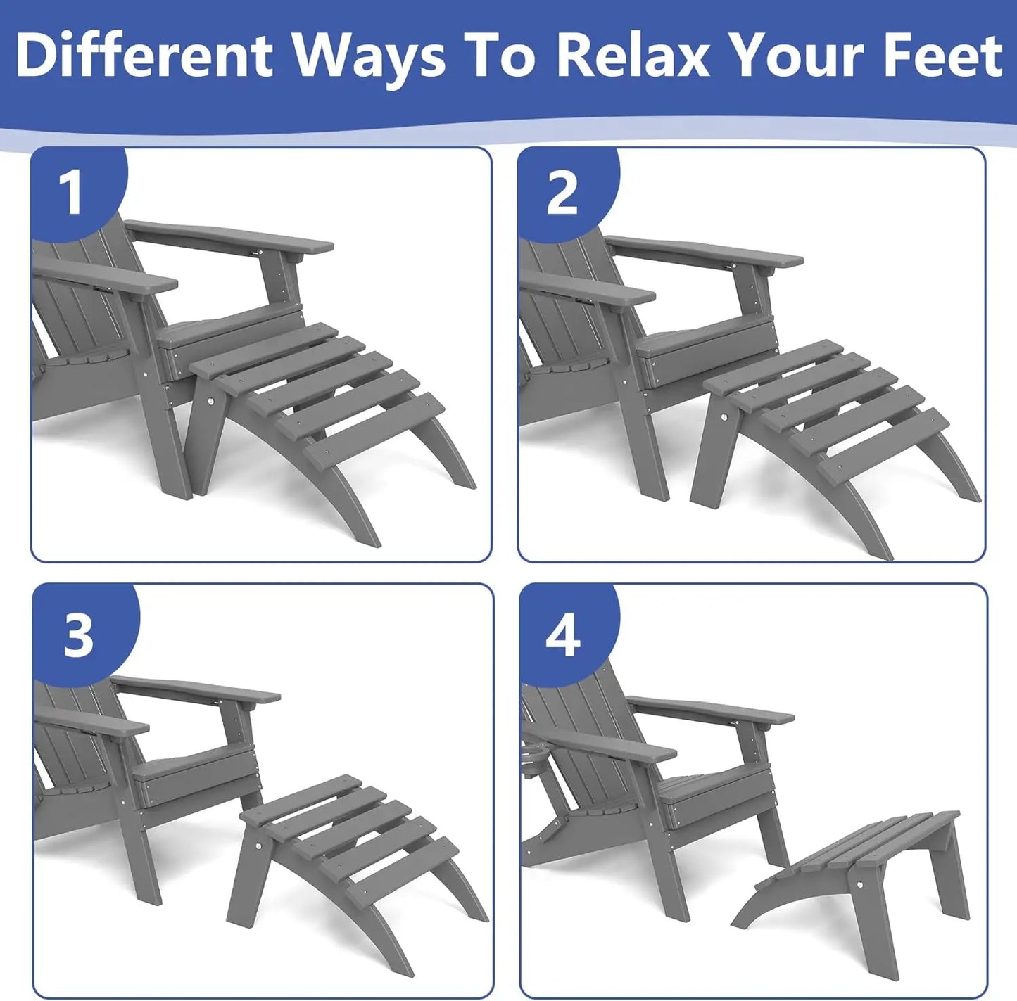 All-Weather Folding Adirondack chair Ottoman Foowin