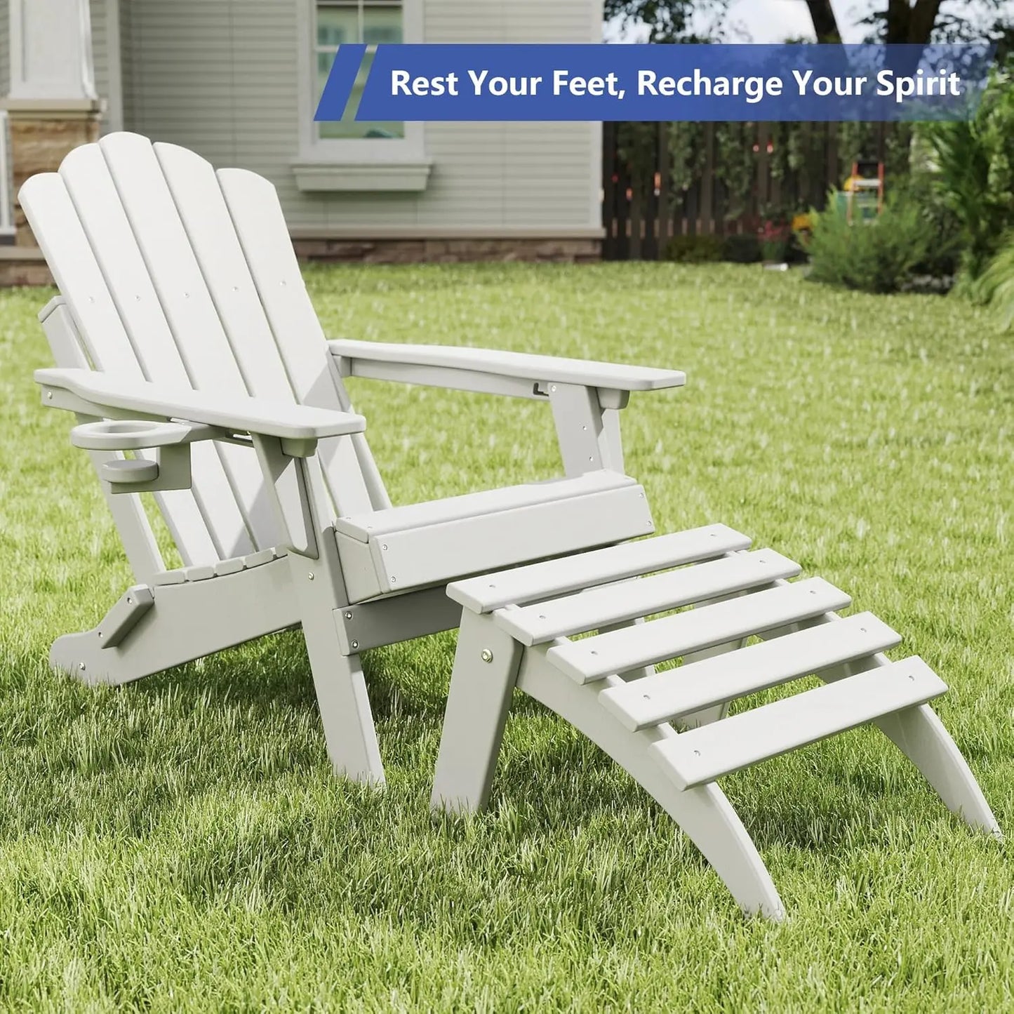 All-Weather Folding Adirondack chair Ottoman Foowin