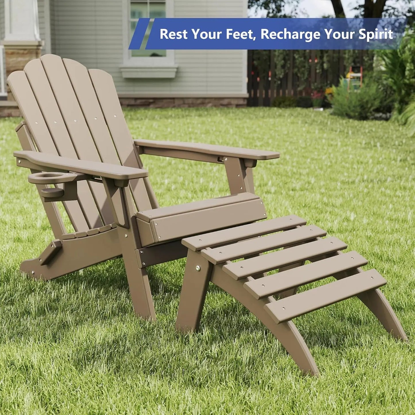 All-Weather Folding Adirondack chair Ottoman Foowin