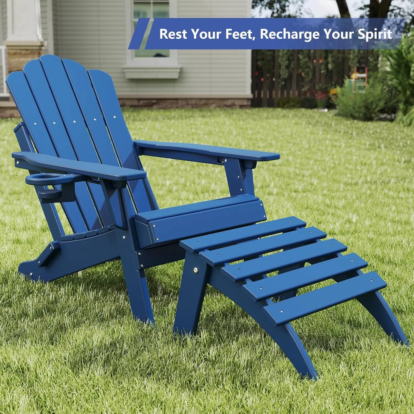 All-Weather Folding Adirondack chair Ottoman Foowin