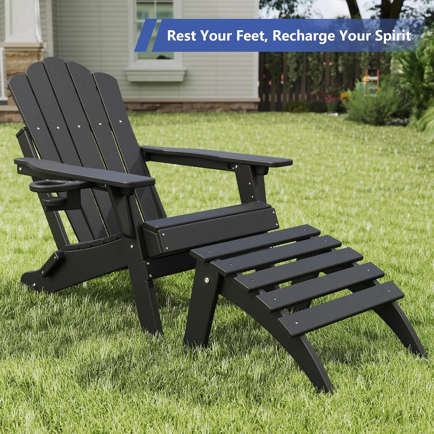 All-Weather Folding Adirondack chair Ottoman Foowin