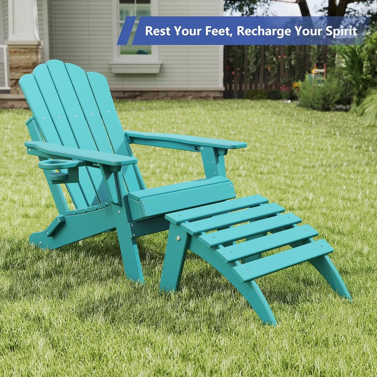 All-Weather Folding Adirondack chair Ottoman Foowin