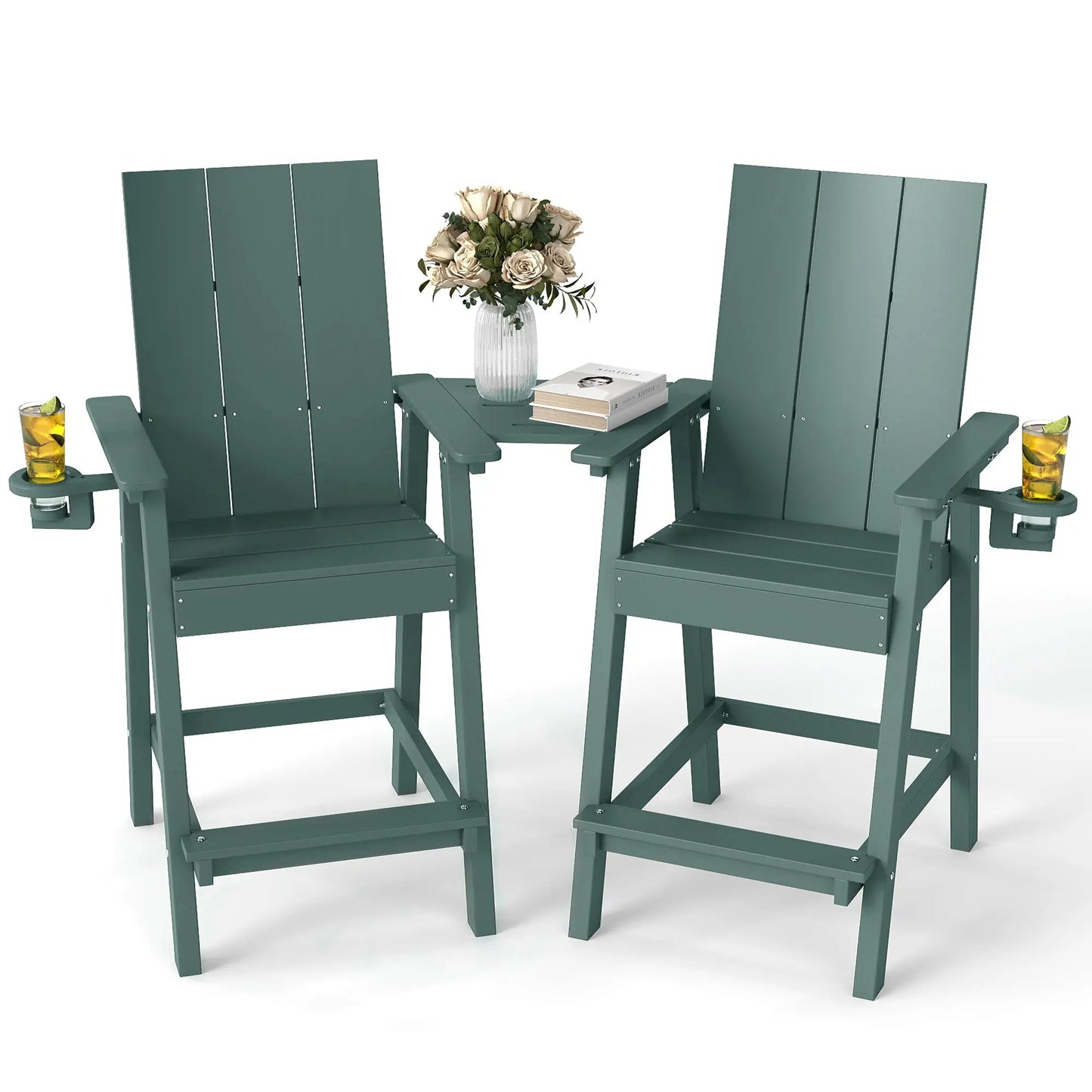 All-Weather Tall Adirondack Counter Chair – Premium Black Adirondack Chairs for Outdoor Comfort Foowin