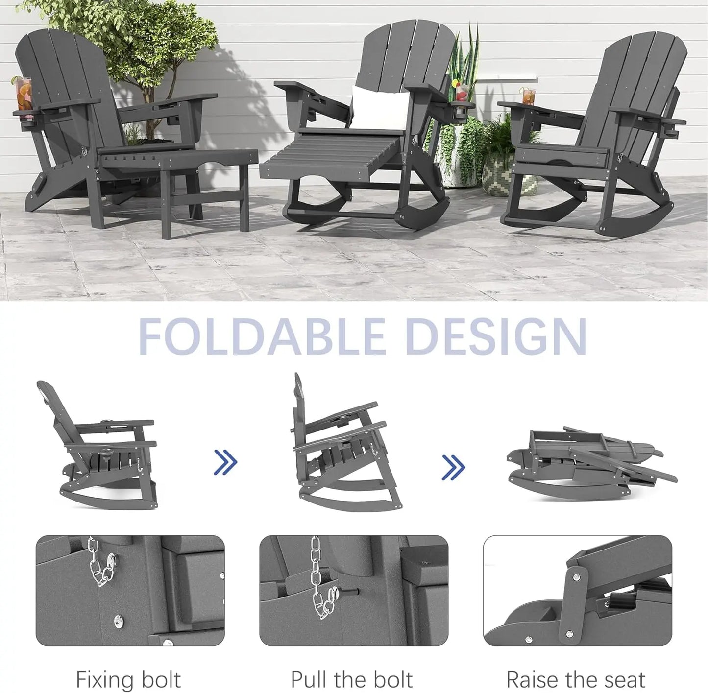 Classic Adirondack Rocking Chair with Ottoman Foowin