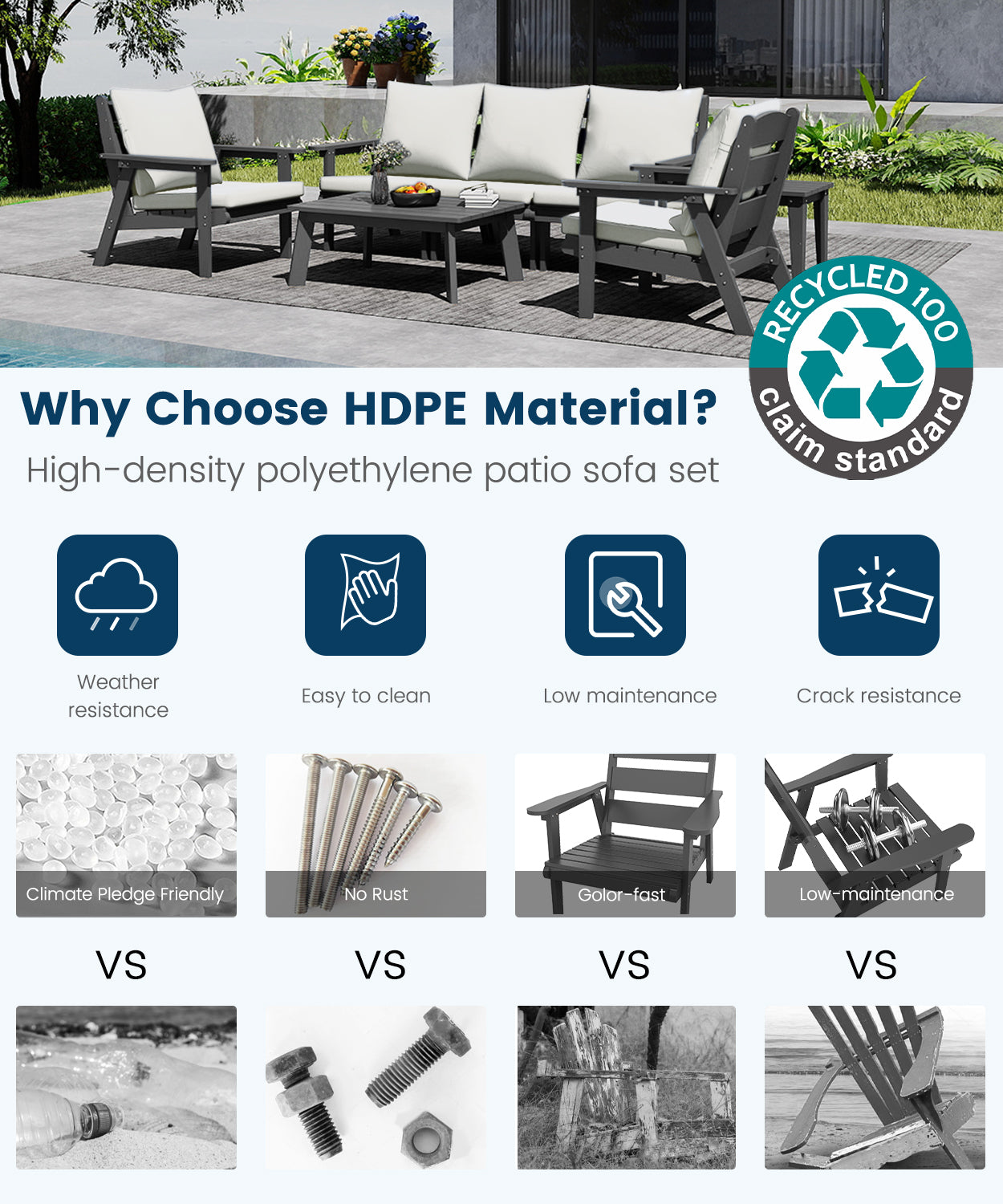 HDPE Outdoor Gardens Lounge Sofa Set