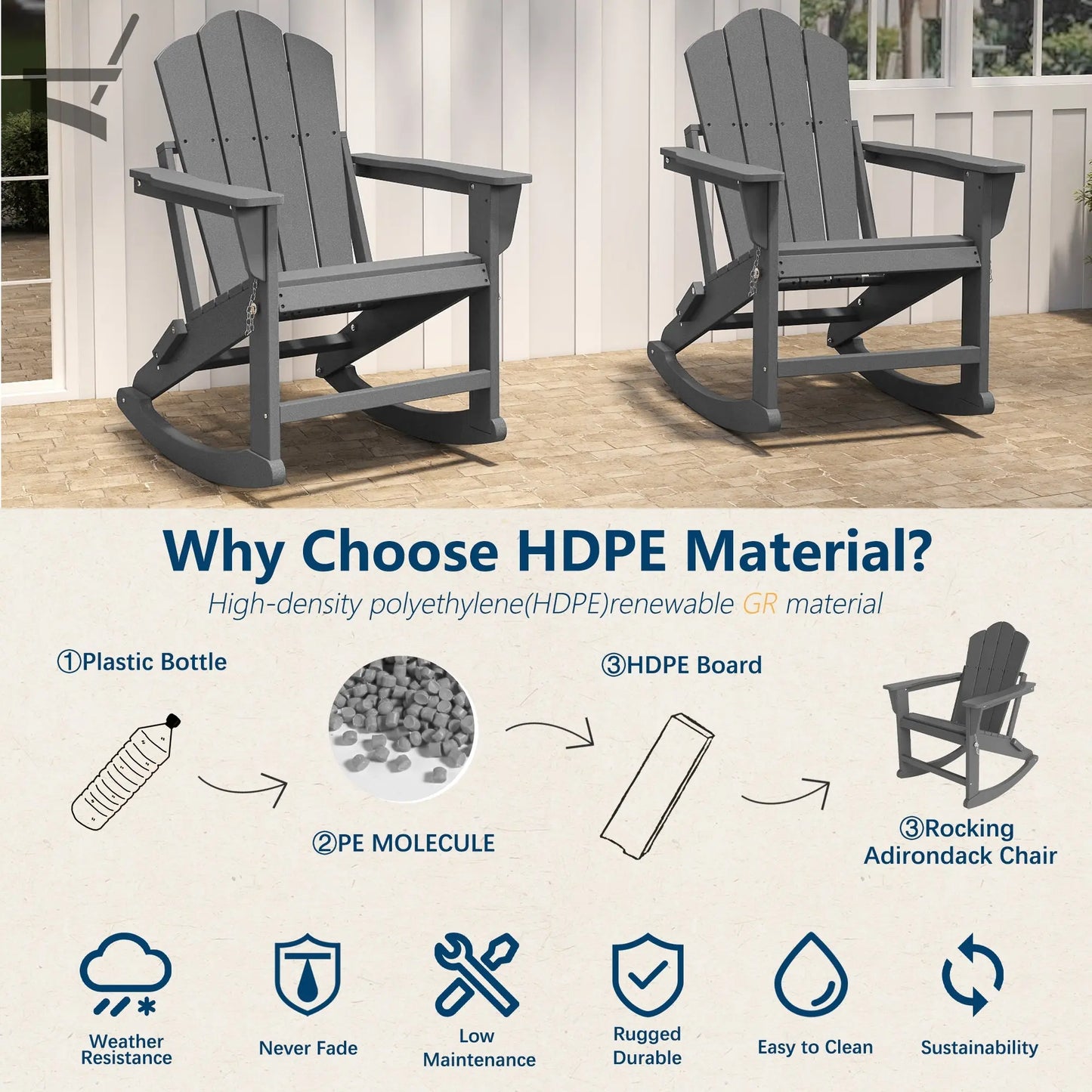 Patio Folding Adirondack Rocking Chair Foowin