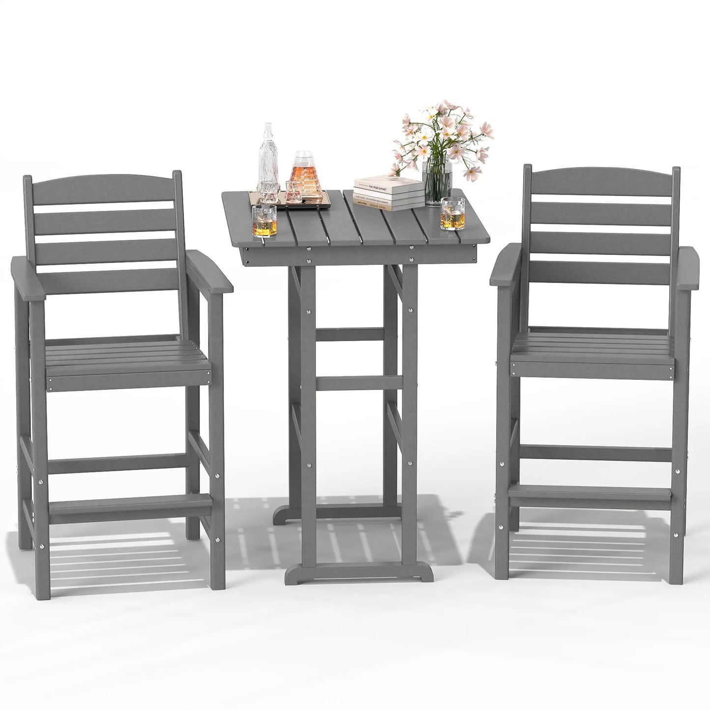 Patio HDPE Bar Stool Table Set Foowin
