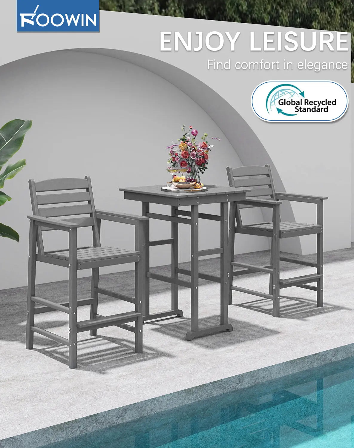 Patio HDPE Bar Stool Table Set Foowin