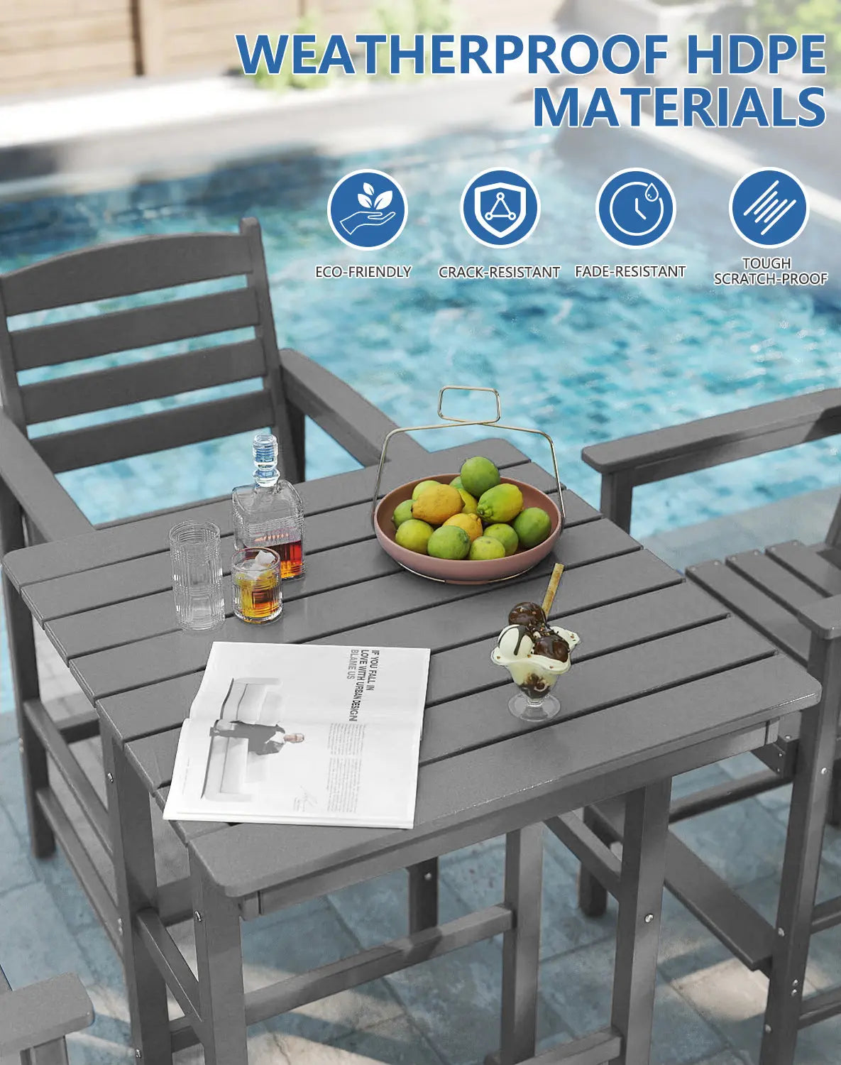 Patio HDPE Bar Stool Table Set Foowin