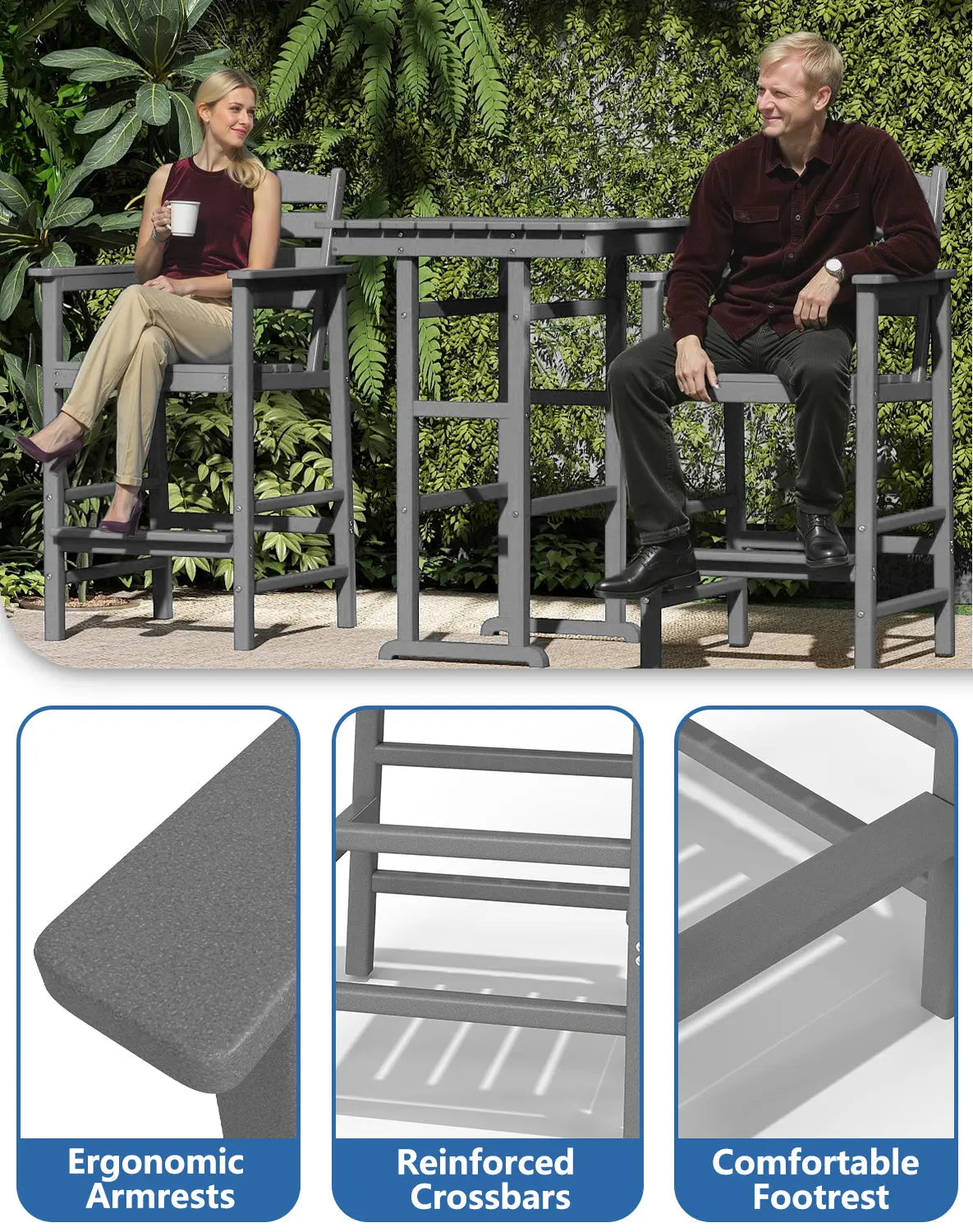 Patio HDPE Bar Stool Table Set Foowin