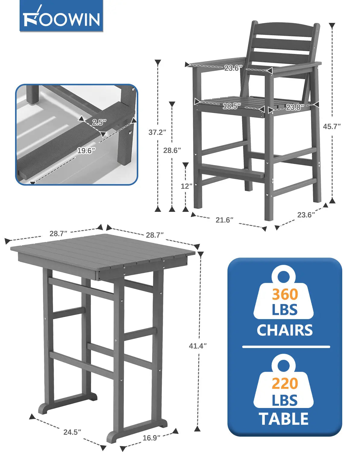 Patio HDPE Bar Stool Table Set Foowin