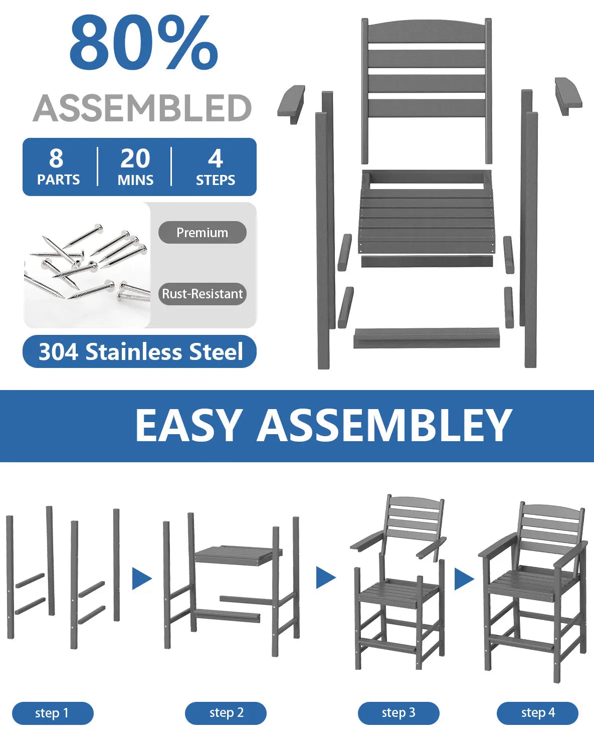 Patio HDPE Bar Stool Table Set Foowin