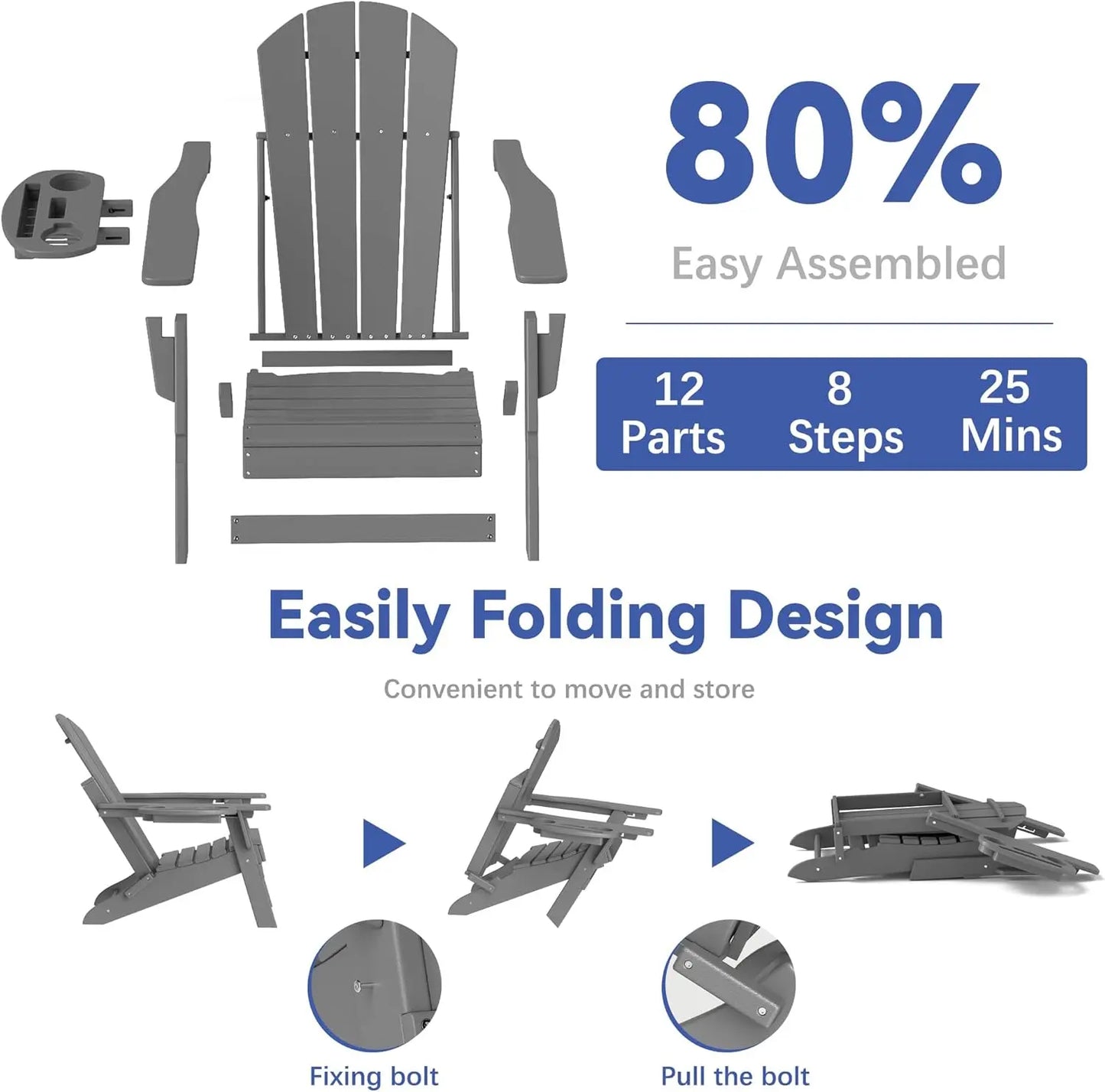 Relax Folding Adjustable Adirondack chair with cup holder Foowin