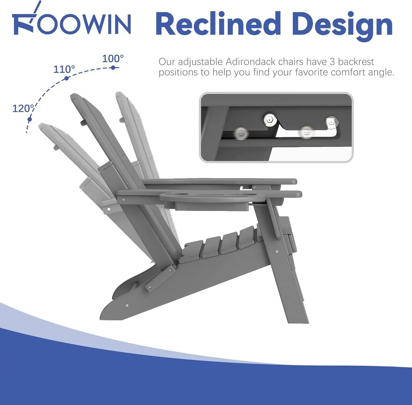 Relax Folding Adjustable Adirondack chair with cup holder Foowin