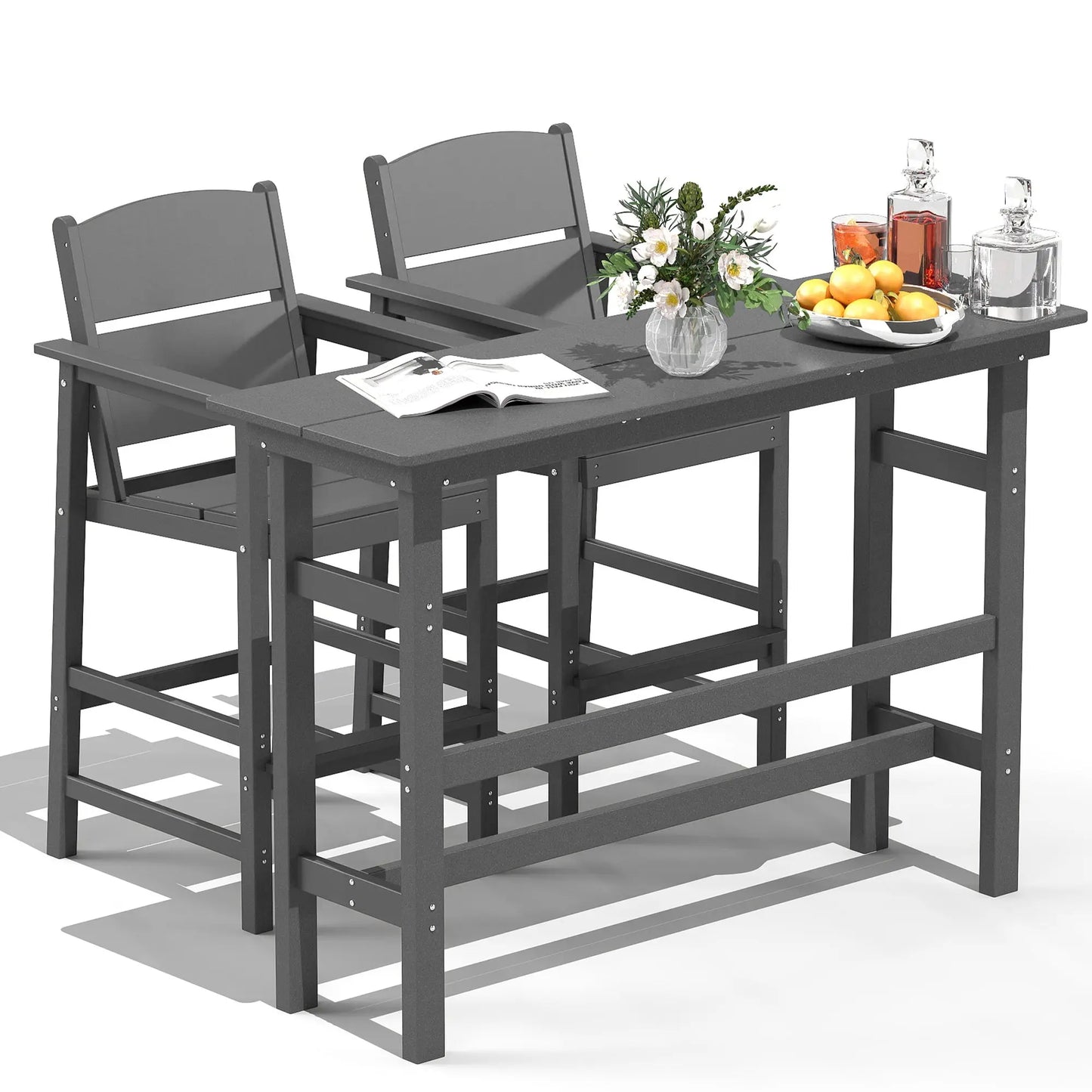 Square Patio Bar Stool HDPE Bar Armchair Set Foowin