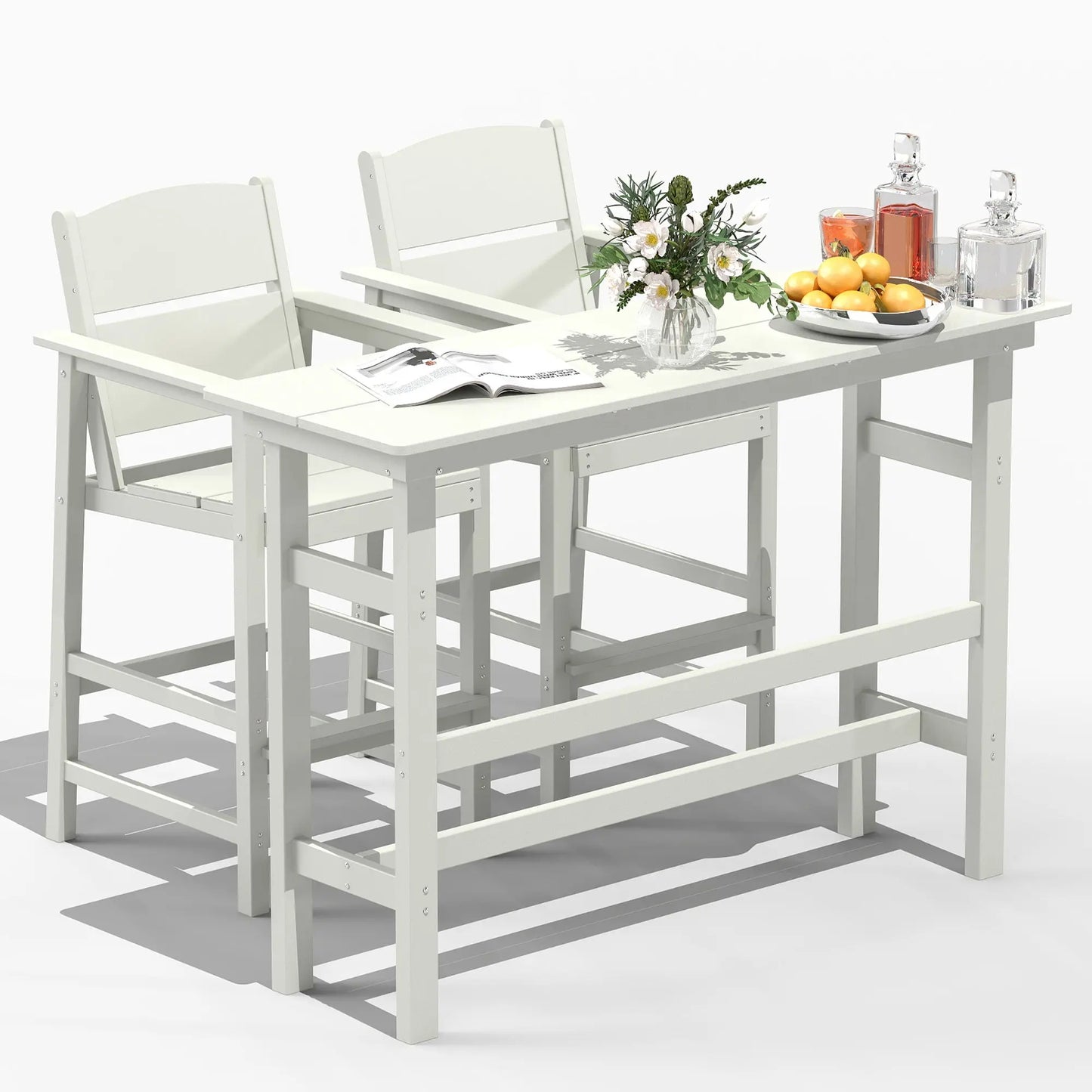 Square Patio Bar Stool HDPE Bar Armchair Set Foowin