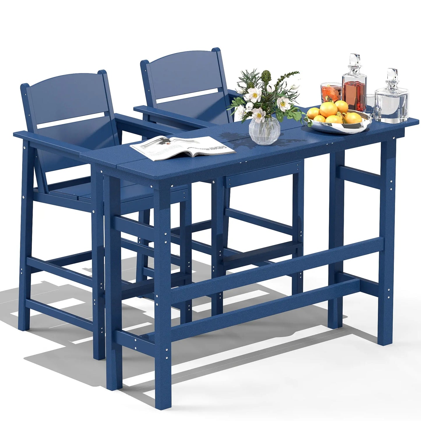 Square Patio Bar Stool HDPE Bar Armchair Set Foowin