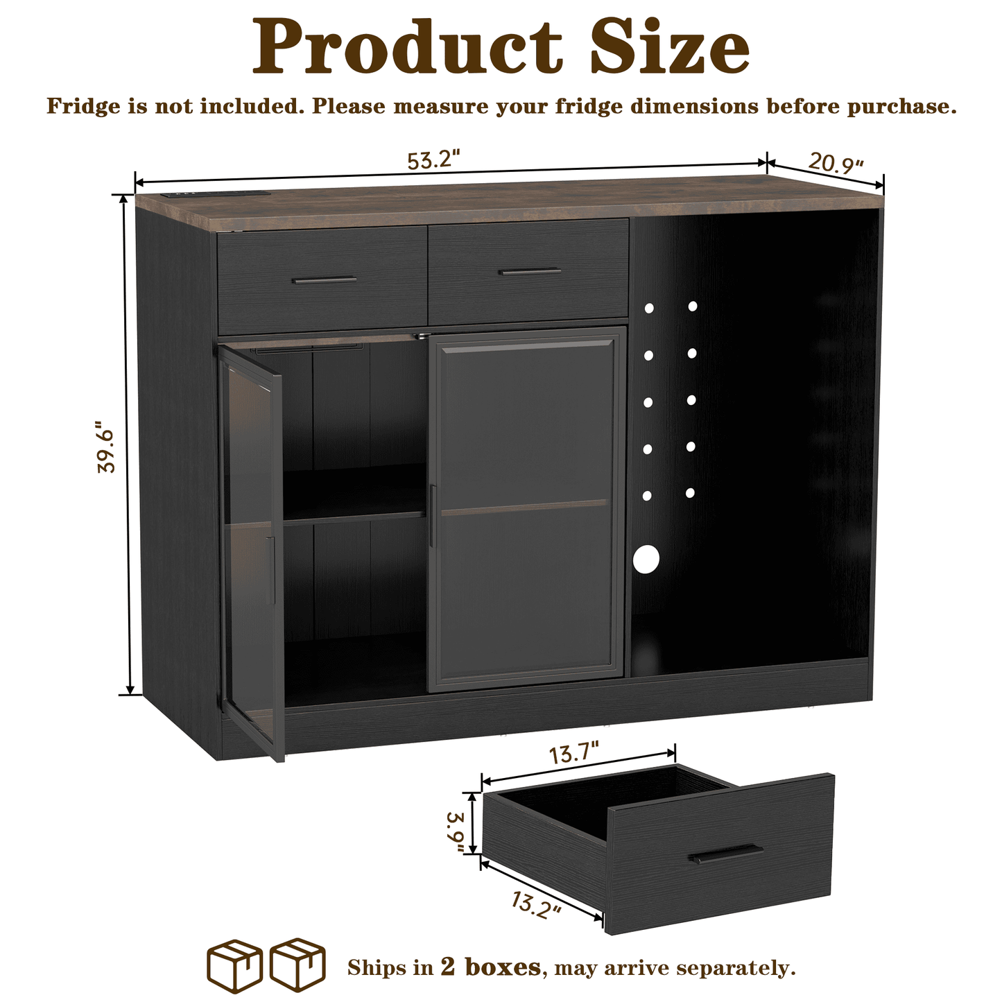 Wine Bar Cabinet with Drawers