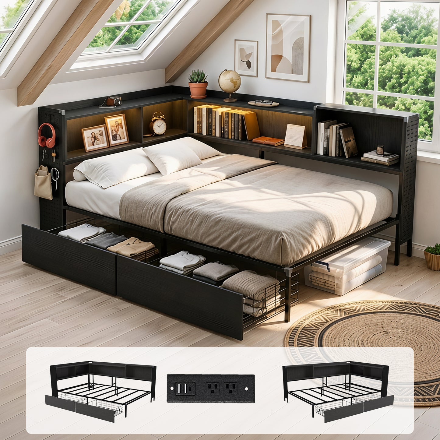 Black Corner Bed - 主图