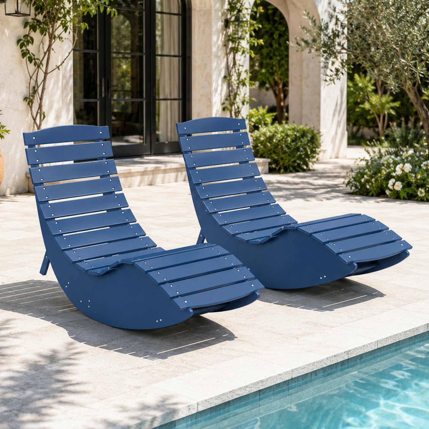 Navy Blue Rocking Sunbed - 2 PCS Set