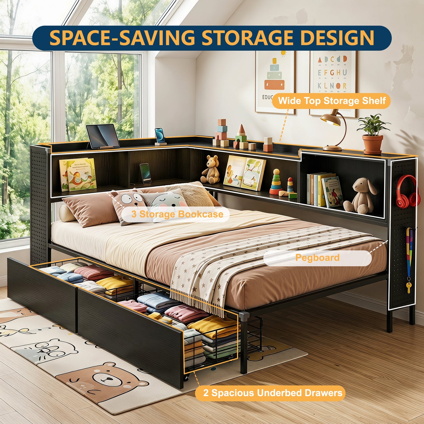 Black Corner Bed - 5