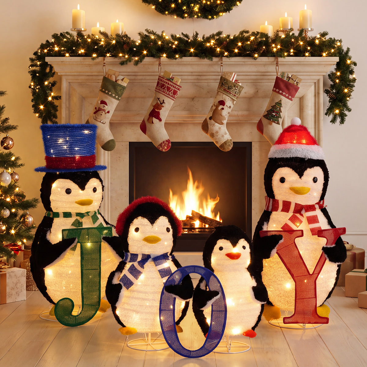 4-Piece Outdoor Lighted Christmas Penguin Family