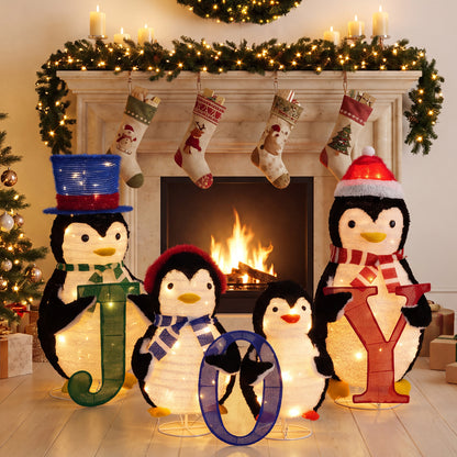 4-Piece Outdoor Lighted Christmas Penguin Family