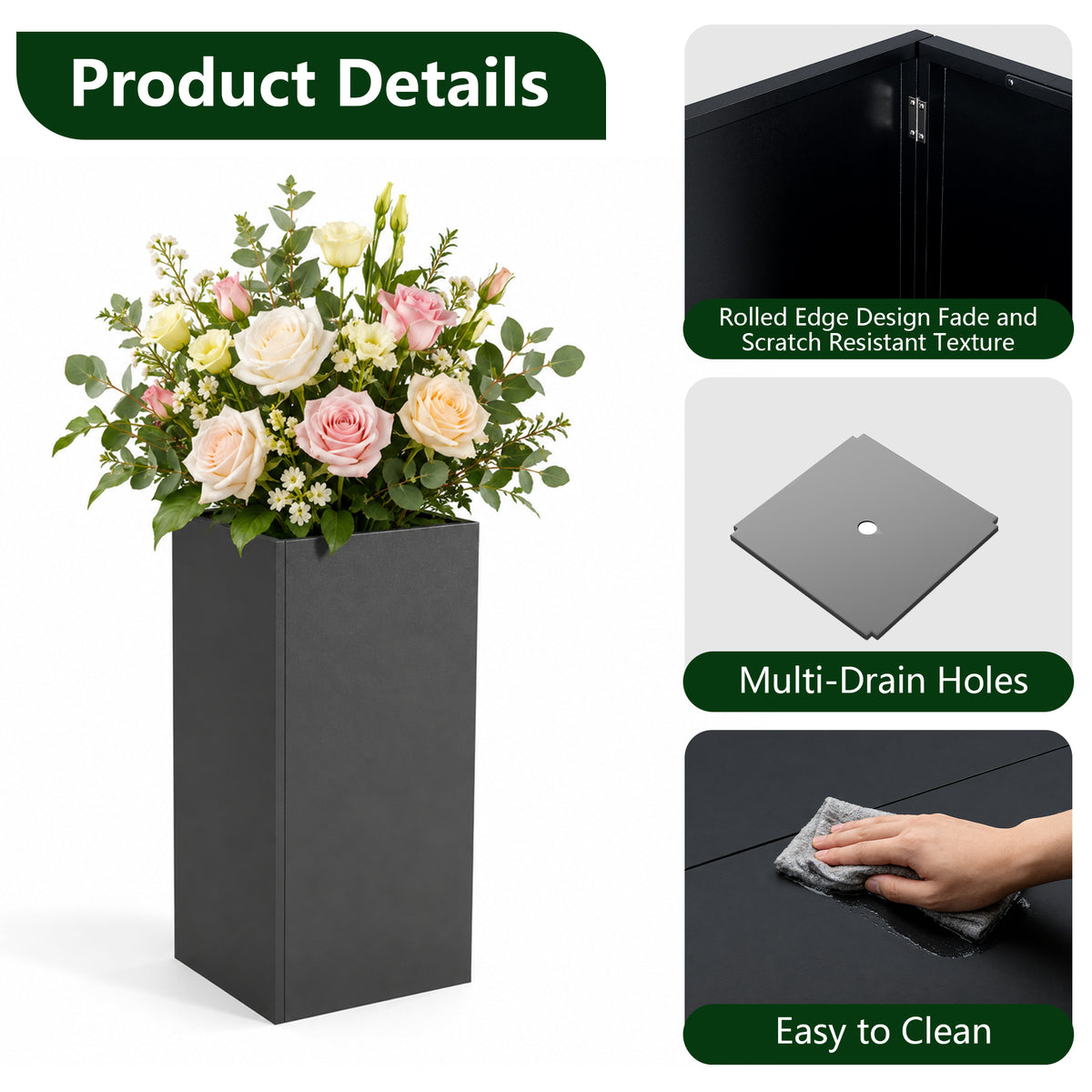Metal Tall Rectangular Planter