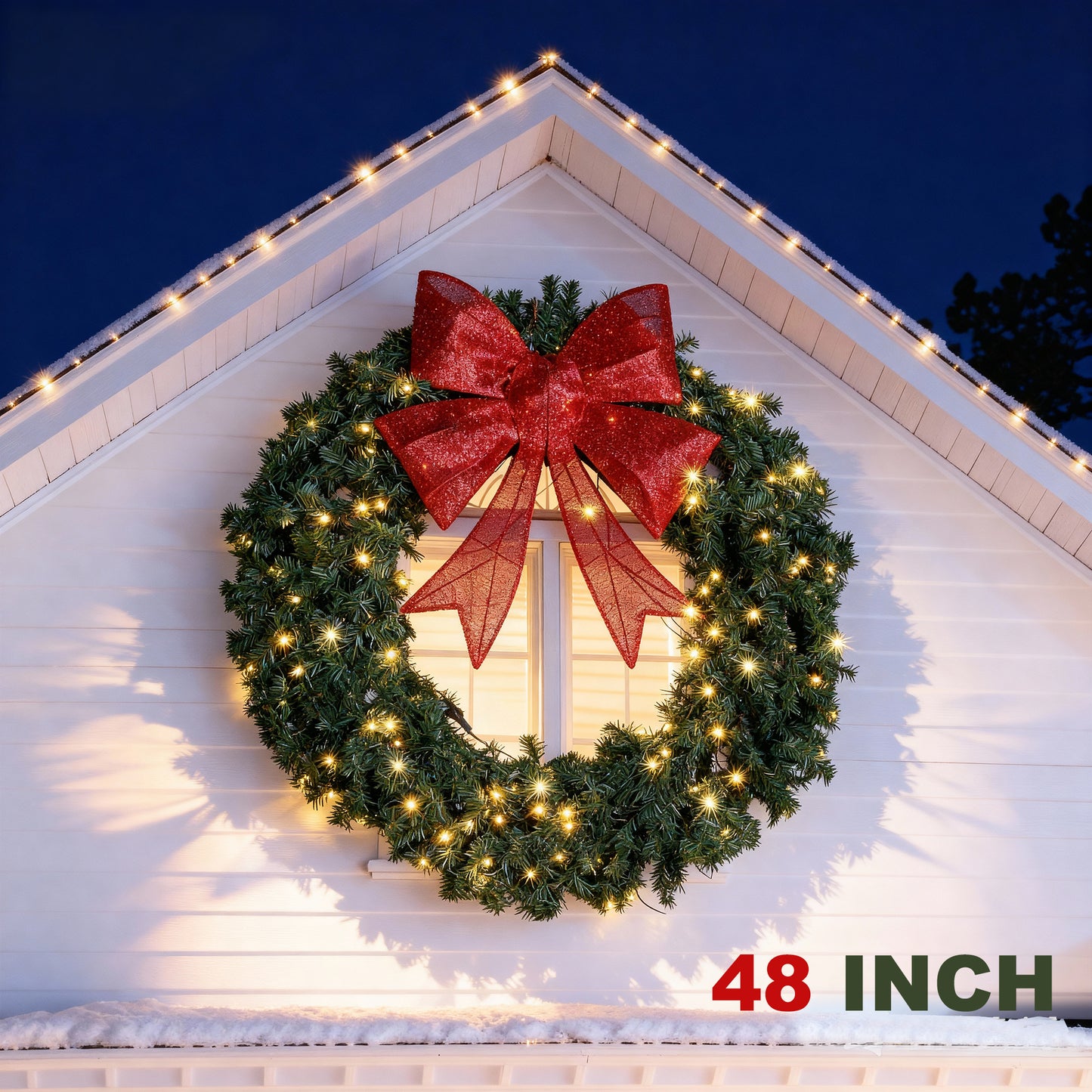FOOWIN 48" Outdoor Christmas Wreath PVC with LED Lights