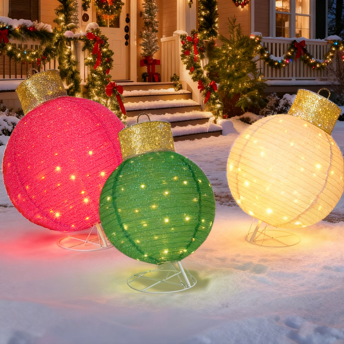 FOOWIN Lighted Pop-Up Outdoor Christmas Ornament Set