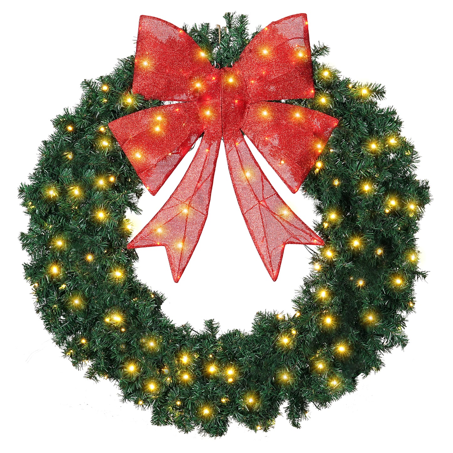 FOOWIN 48" Outdoor Christmas Wreath PVC with LED Lights