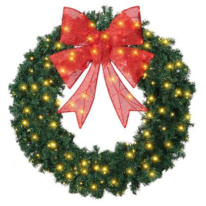 FOOWIN 48" Outdoor Christmas Wreath PVC with LED Lights