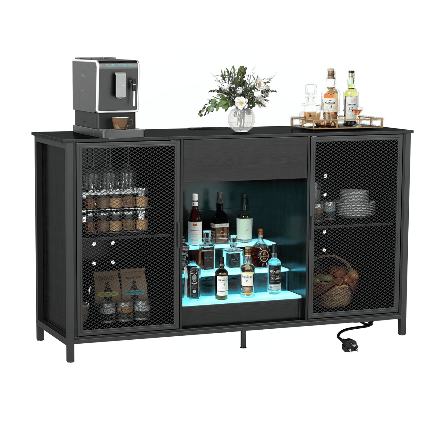 Long Bar Cabinet with Rack