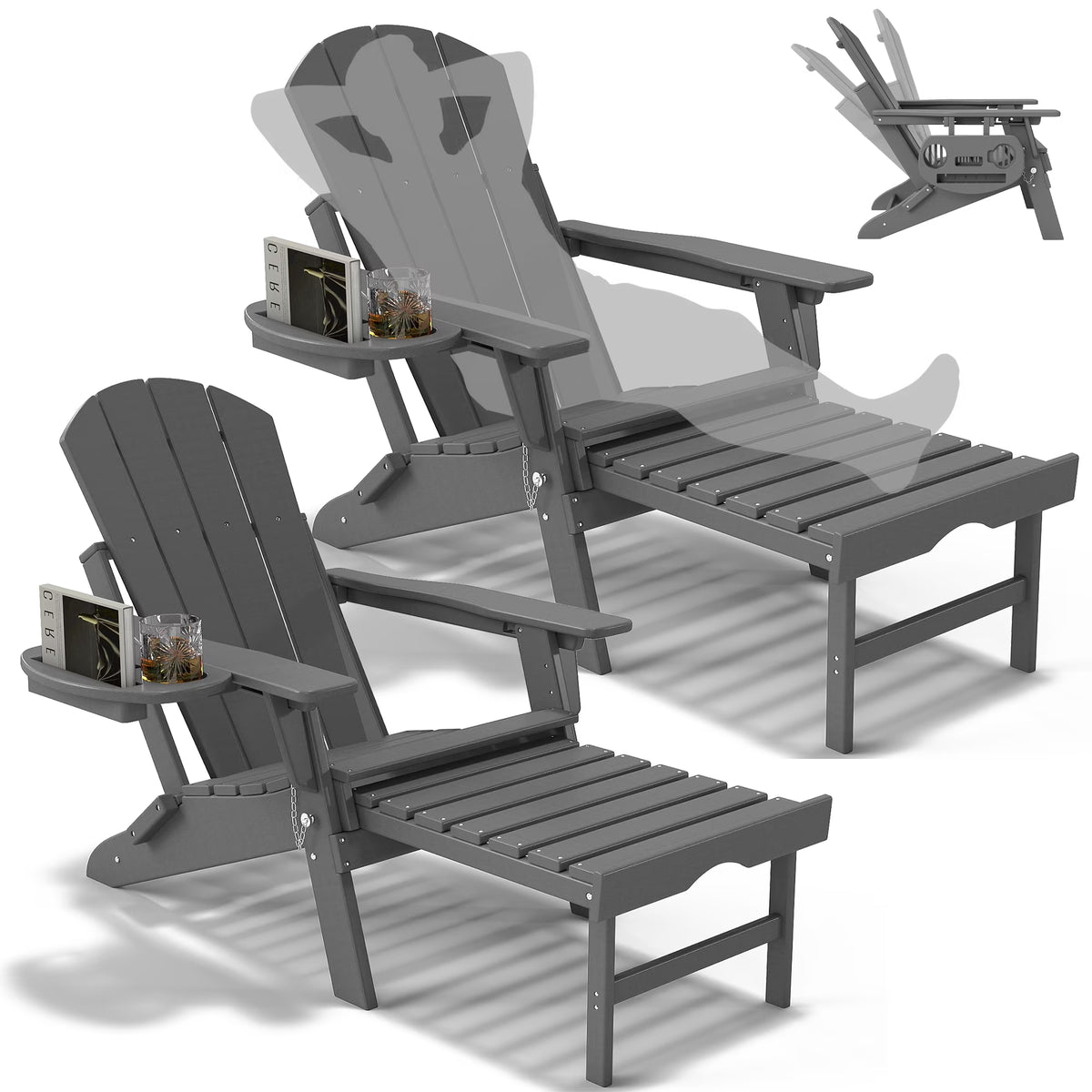 All-Weather Adjustable Adirondack Chair with Ottoman
