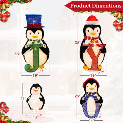 4-Piece Outdoor Lighted Christmas Penguin Family