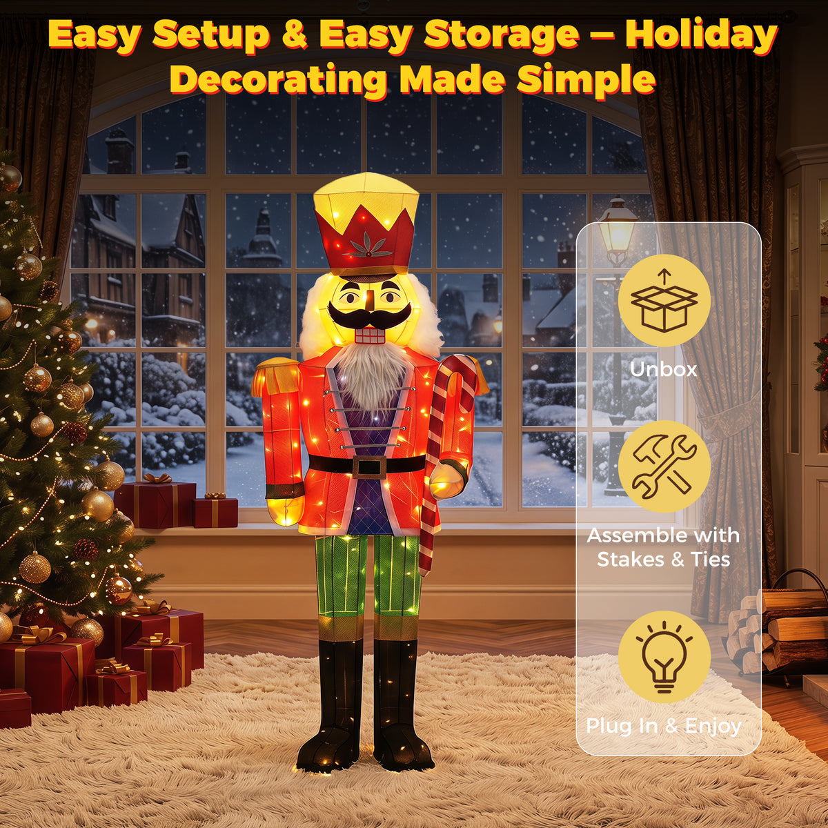 Warm White Glowing Soldier Nutcracker with 100 Lights