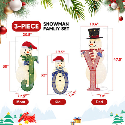 3Pcs 3D Lighted Pop-Up Snowman Family Set