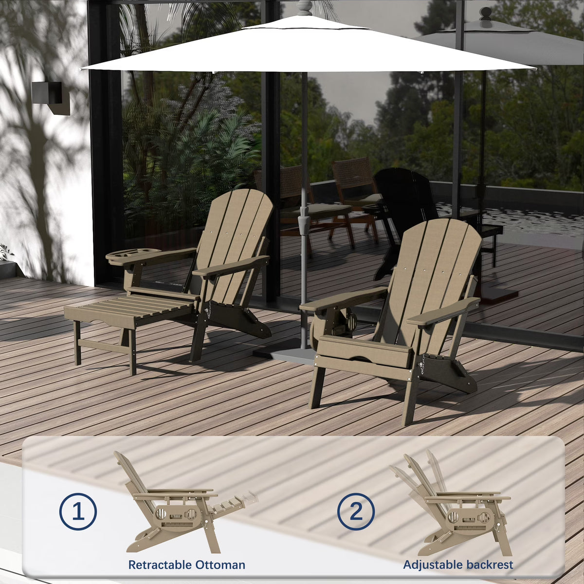 All-Weather Adjustable Adirondack Chair with Ottoman