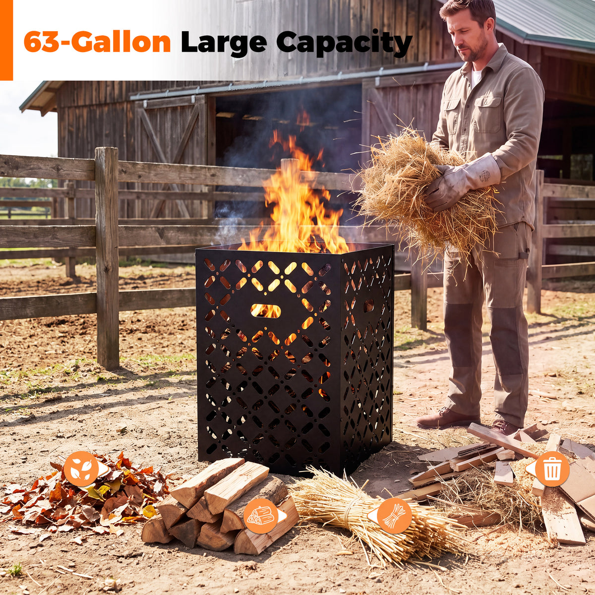 63 Gallon Ultra Brun Barrel Outdoor Incinerator