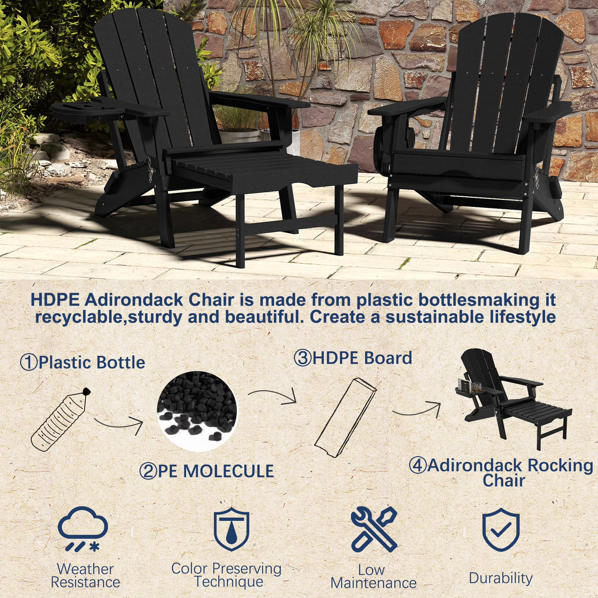All-Weather Adjustable Adirondack Chair with Ottoman