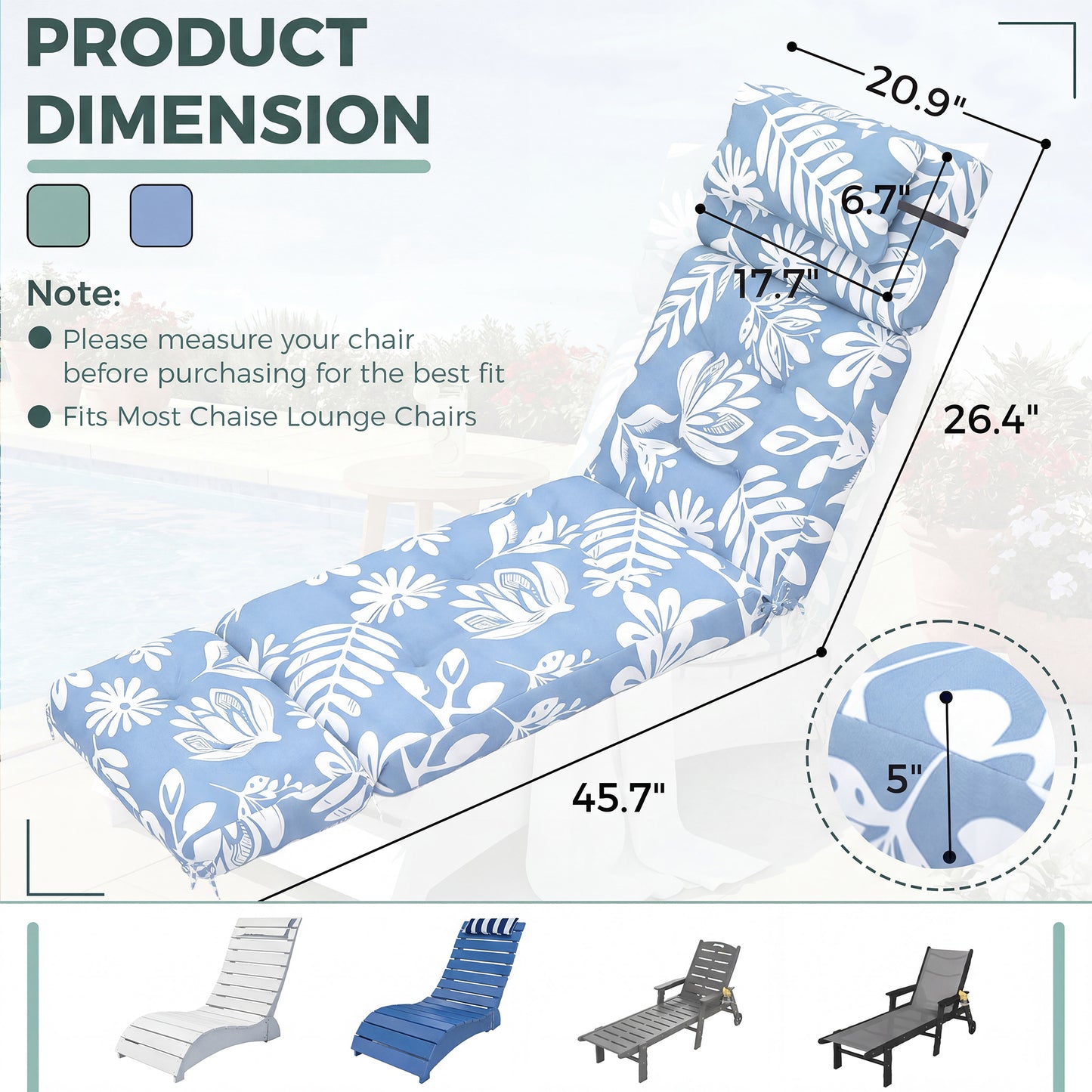 Waterproof 4-Section Chaise Lounge Cushion with Headrest