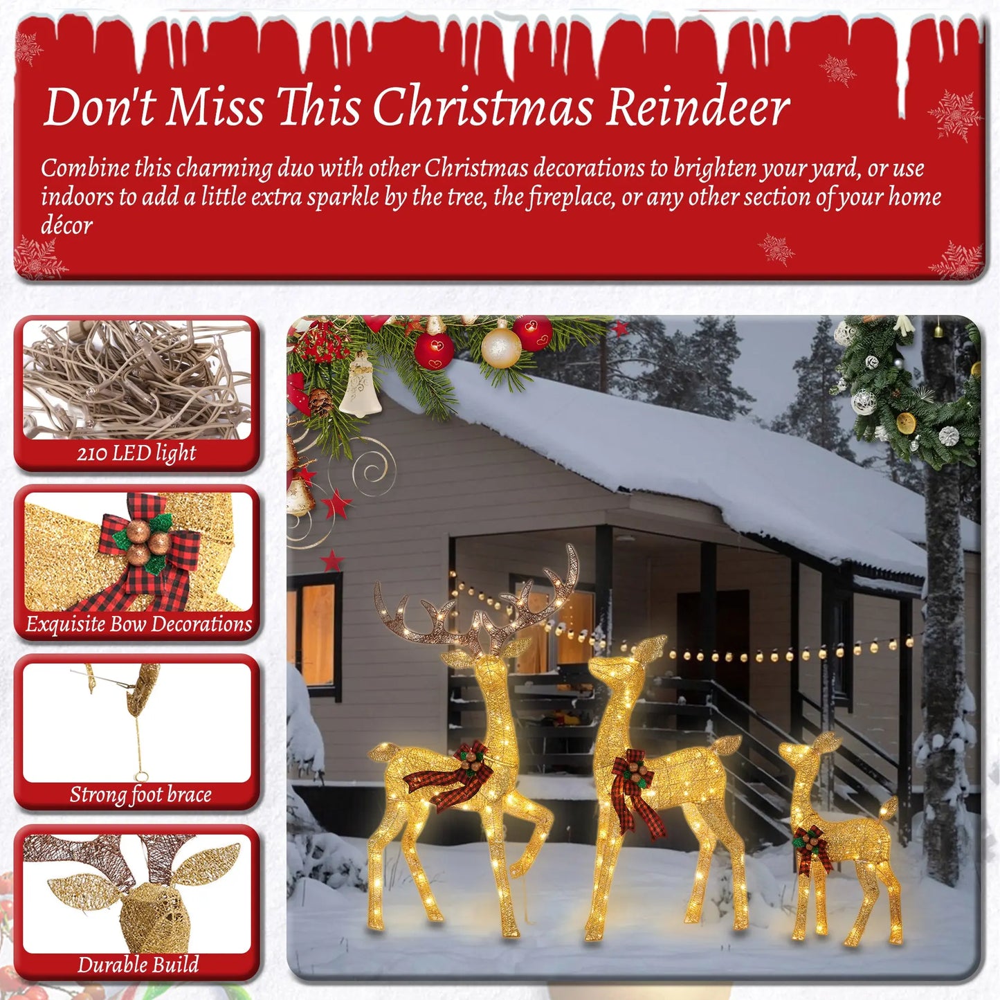 3-Piece Large Christmas Deer Family - Foowin
