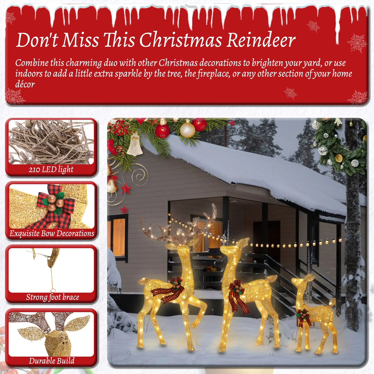 3-Piece Large Christmas Deer Family - Foowin