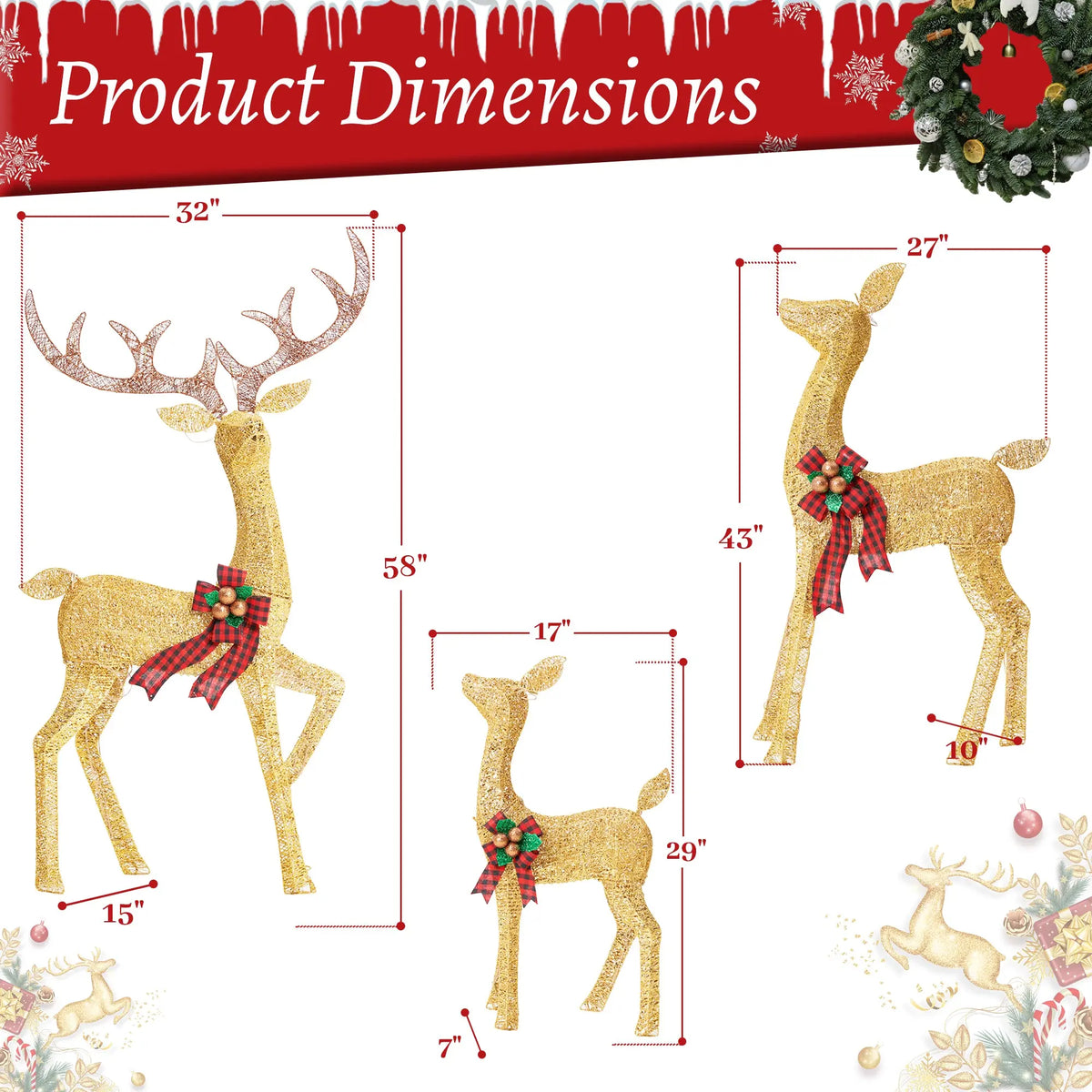 3-Piece Large Christmas Deer Family - Foowin