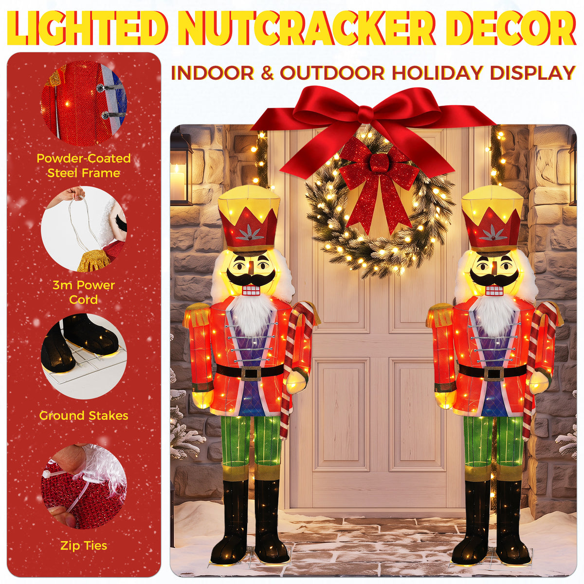 Warm White Glowing Soldier Nutcracker with 100 Lights