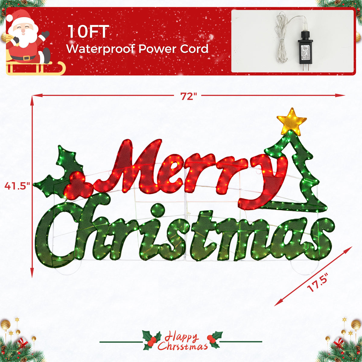72 Inch Merry Christmas Light Sign
