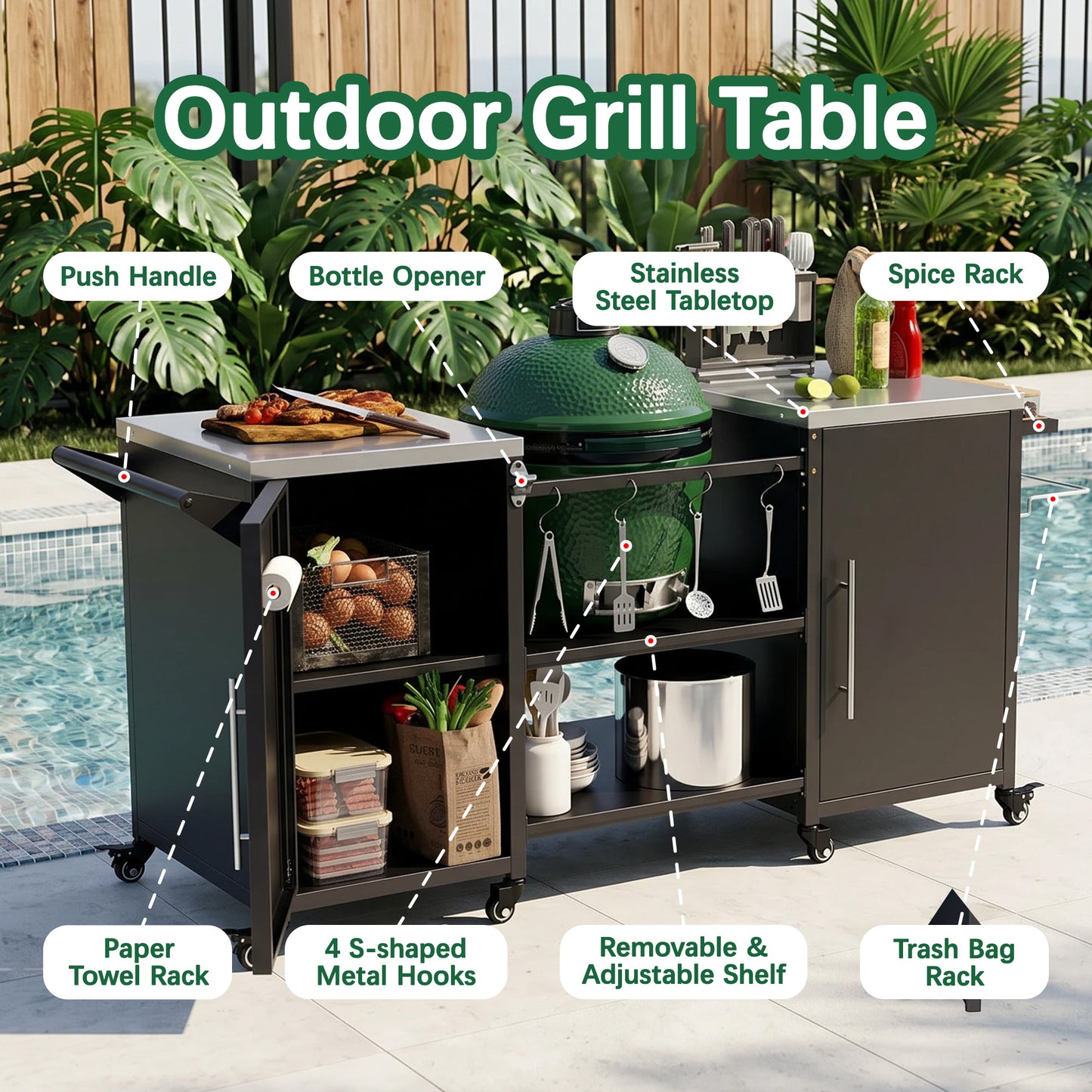 Outdoor Grill Table with Storage Cabinet